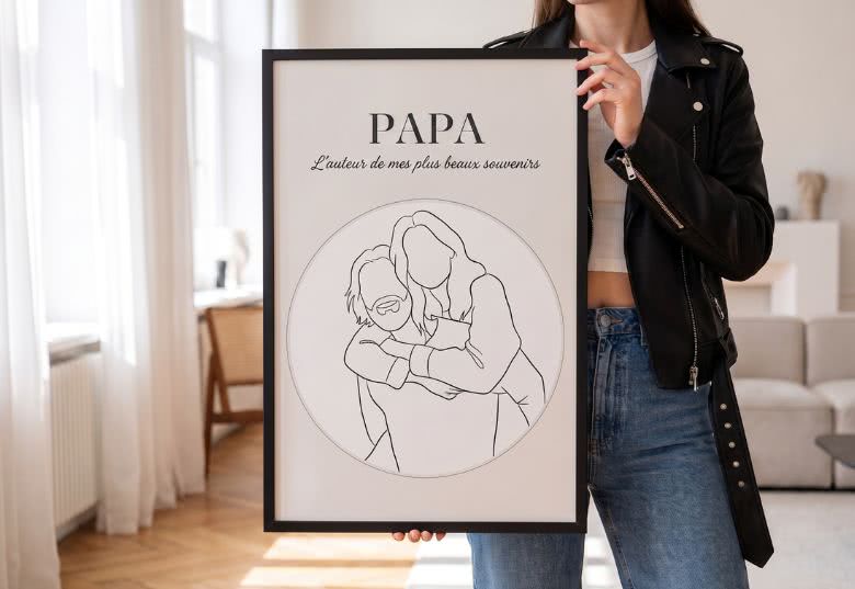 Poster avec illustration personnalisée - Cadeau de fête des pères personnalisé